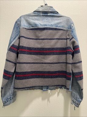 Levi's Light Blue Denim Jacket with Striped Knit Sleeves